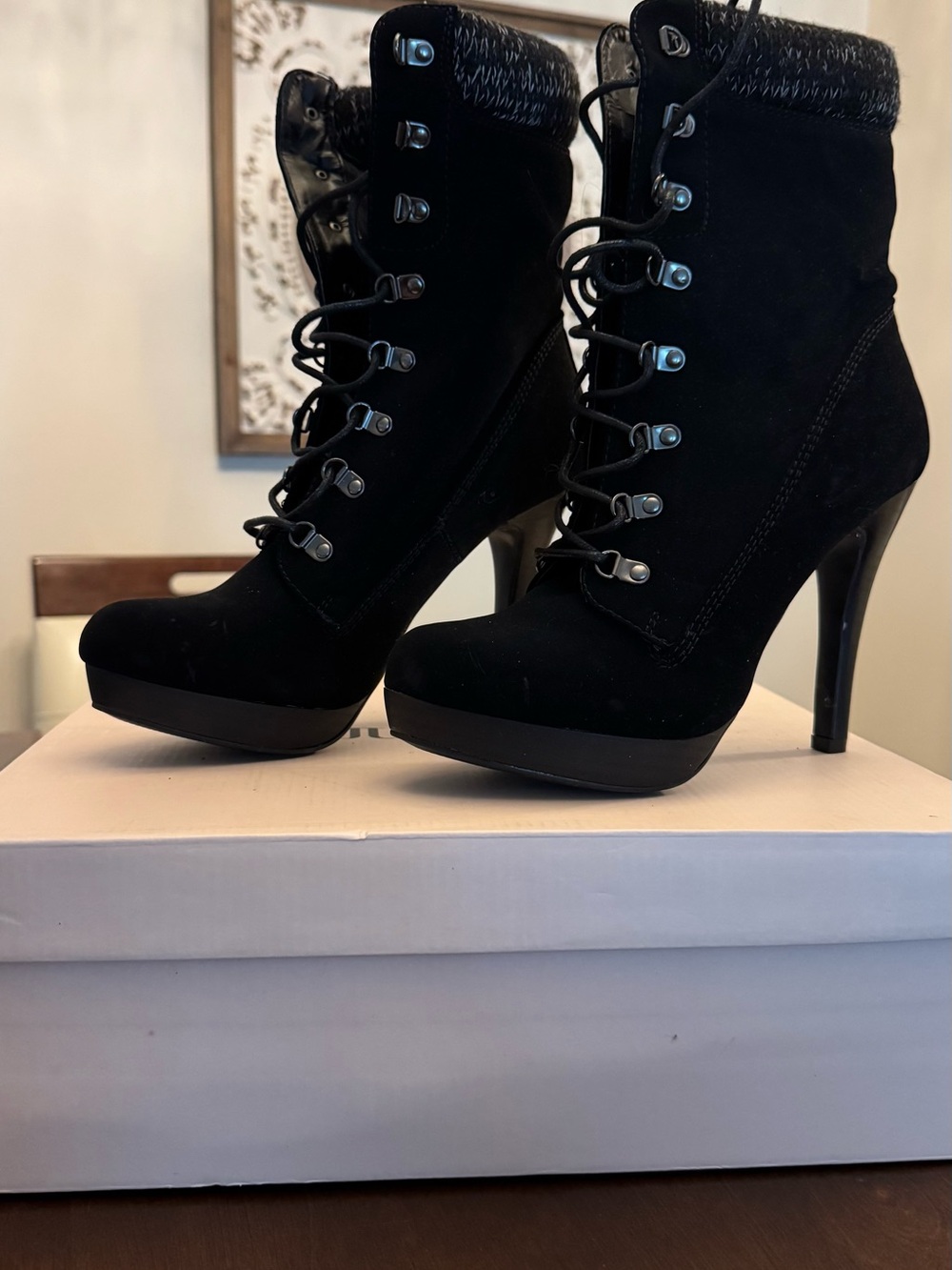 JustFab Black Lace-Up Platform Stiletto Ankle Boots